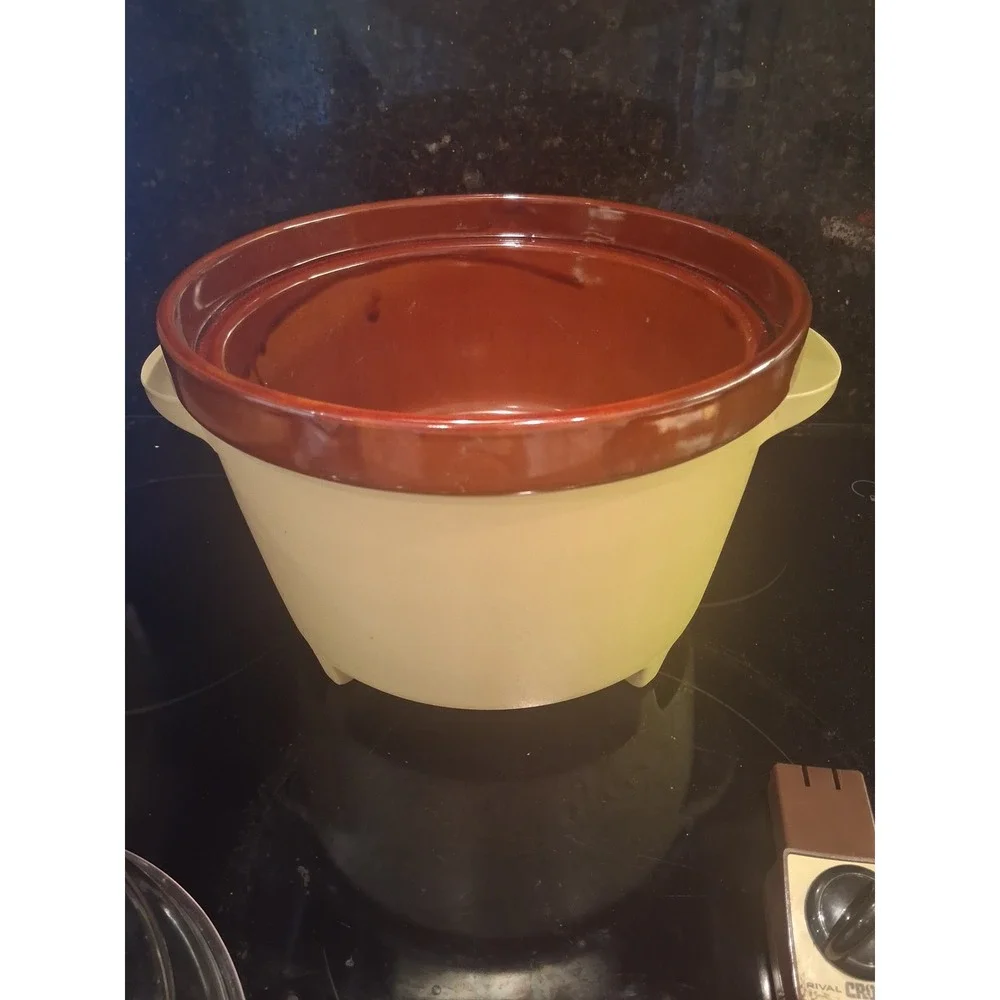 Vintage Rival Crock-Pot Model 3300 5 Qt Stoneware Slow Cooker Gold 1970s Box